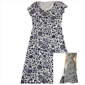 Peruvian Connection Floriana Dress Blue White Floral Botanical Midi Boho Peru